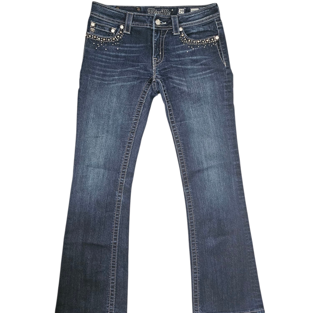 Miss Me Blue Flare Wide Leg Jeans with Whiskering